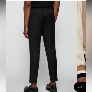 Hugo Boss Men’s Wool Trousers Size 34 in Black Elastic Waist Ankle Cuff Business